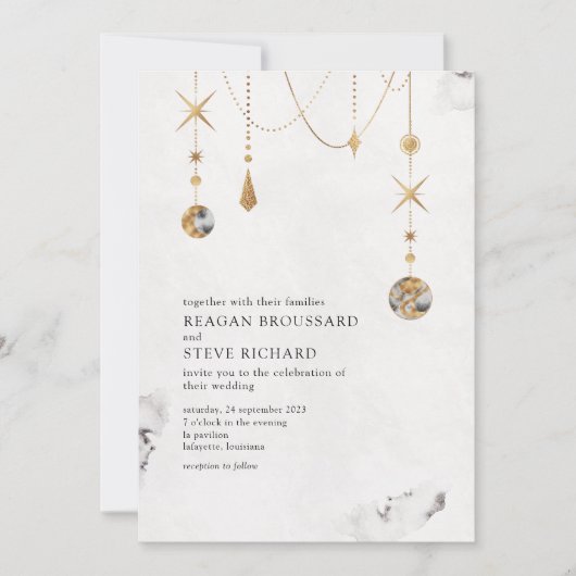 Celestial Gold Stars en Moon Wedding Invitation Kaart (Voorkant)
