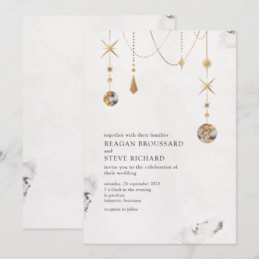 Celestial Gold Stars en Moon Wedding Invitation Kaart (Voorkant / Achterkant)