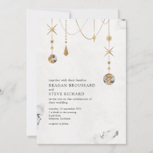 Celestial Gold Stars en Moon Wedding Invitation Kaart