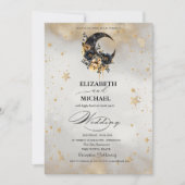 Celestial Gold Stars Floral Moons Script Kaart (Voorkant)