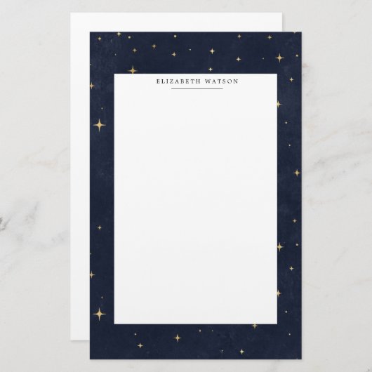 Celestial Gold Stars Monogram Stationery Briefpapier (Voorkant / Achterkant)