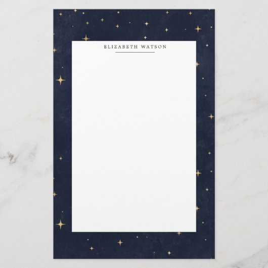Celestial Gold Stars Monogram Stationery Briefpapier (Voorkant)
