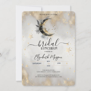 Celestial Gold Stars Moon Feather Bridal Luncheon Kaart