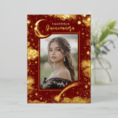 Celestial Gold Stars Moon Night Quinceanera Foto Folie Uitnodiging (Staand Voorkant)