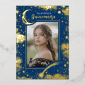 Celestial Gold Stars Moon Night Quinceanera Foto Folie Uitnodiging (Voorkant)