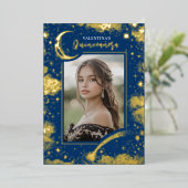 Celestial Gold Stars Moon Night Quinceanera Foto Folie Uitnodiging (Staand Voorkant)