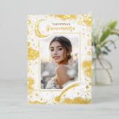 Celestial Gold Stars Moon Night Quinceanera Foto Folie Uitnodiging (Staand Voorkant)
