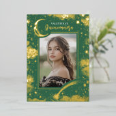 Celestial Gold Stars Moon Night Quinceanera Foto Folie Uitnodiging (Staand Voorkant)