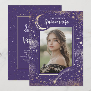 Celestial Gold Stars Moon Night Quinceanera Foto Kaart
