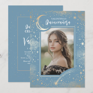 Celestial Gold Stars Moon Night Quinceanera Foto Kaart
