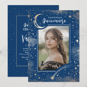 Celestial Gold Stars Moon Night Quinceanera Foto Kaart