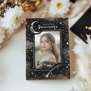 Celestial Gold Stars Moon Night Quinceanera Foto Kaart