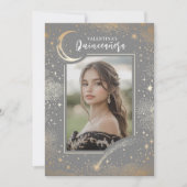 Celestial Gold Stars Moon Night Quinceanera Foto Kaart (Voorkant)