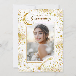 Celestial Gold Stars Moon Night Quinceanera Foto Kaart