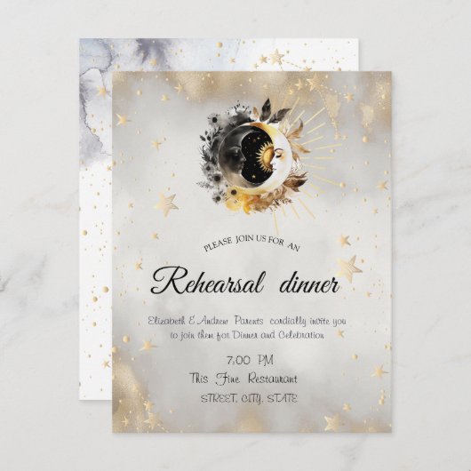 Celestial Gold Stars Moons Bloemen Kaart (Voorkant / Achterkant)