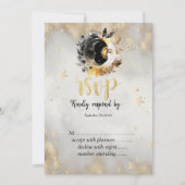 Celestial Gold Stars Moons Bloemen RSVP Kaart (Voorkant)