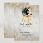 Celestial Gold Stars Moons Bloemen RSVP Kaart (Voorkant / Achterkant)