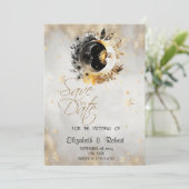 Celestial Gold Stars Moons Bloemen Save The Date (Staand voorkant)