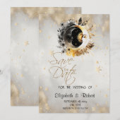 Celestial Gold Stars Moons Bloemen Save The Date (Voorkant / Achterkant)