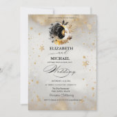 Celestial Gold Stars Moons Bloemen Script Kaart (Voorkant)