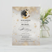 Celestial Gold Stars Moons Bloemen Script Kaart (Staand voorkant)