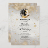 Celestial Gold Stars Moons Bloemen Script Kaart (Voorkant / Achterkant)