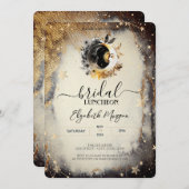 Celestial Gold Stars Moons Dark Bridal Luncheon Kaart (Voorkant / Achterkant)