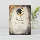 Celestial Gold Stars Moons Dark Bridal Luncheon Kaart (Staand voorkant)