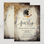 Celestial Gold Stars Moons Donker Verloving Kaart (Voorkant / Achterkant)