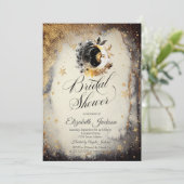 Celestial Gold Stars Moons Donker Vrijgezellenfees Kaart (Staand voorkant)