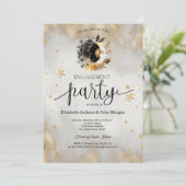 Celestial Gold Stars Moons Flowers Verloving Kaart (Staand voorkant)