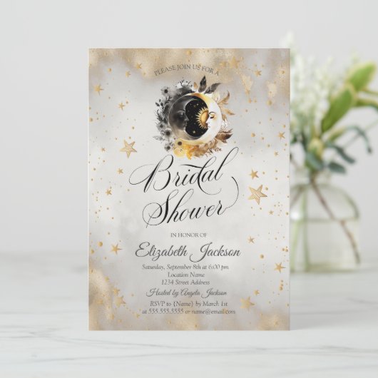 Celestial Gold Stars Moons Flowers Vrijgezellenfee Kaart (Staand voorkant)