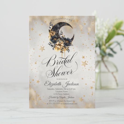 Celestial Gold Stars Moons Flowers Vrijgezellenfee Kaart (Staand voorkant)