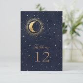 Celestial Gold Stars Trouwtafel nummer RSVP Kaartje (Staand voorkant)