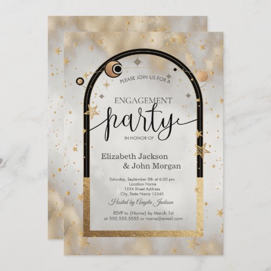 Celestial Gold Sun And Moon Galaxy Engagement Kaart (Voorkant / Achterkant)