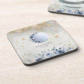 Celestial Gold Sun, Blue Moon Rozen Gouden Sterren Bier Onderzetter (Linkerzijde)