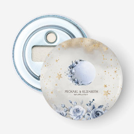 Celestial Gold Sun, Blue Moon Rozen Gouden Sterren Button Flesopener