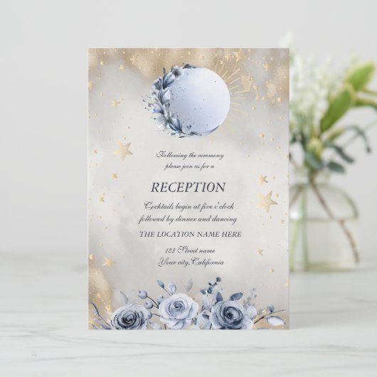 Celestial Gold Sun, Blue Moon Rozen Gouden Sterren Kaart (Staand voorkant)