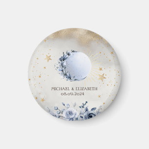 Celestial Gold Sun, Blue Moon Rozen Gouden Sterren Magneet