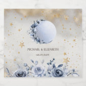 Celestial Gold Sun, Blue Moon Rozen Gouden Sterren Sparkling Wijnetiket (Enkel label)