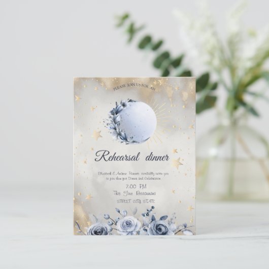 Celestial Gold Sun, Blue Moon Rozen Sterren Kaart (Staand voorkant)