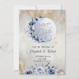 Celestial Gold Sun, Blue Moon Rozen Sterren Save The Date