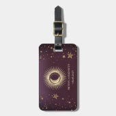 Celestial Gold Sun en Moon Stars Burgundy Bagagelabel (Voorkant verticaal)