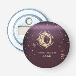 Celestial Gold Sun en Moon Stars Burgundy Button Flesopener
