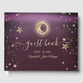 Celestial Gold Sun en Moon Stars Burgundy Gastenboek (Voorkant)