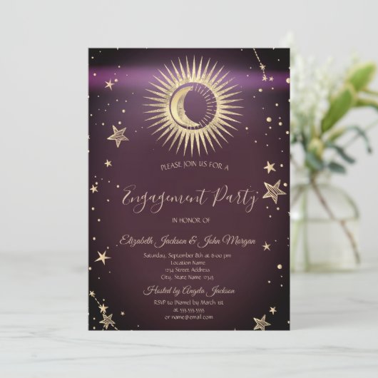Celestial Gold Sun en Moon Stars Burgundy Kaart (Staand voorkant)