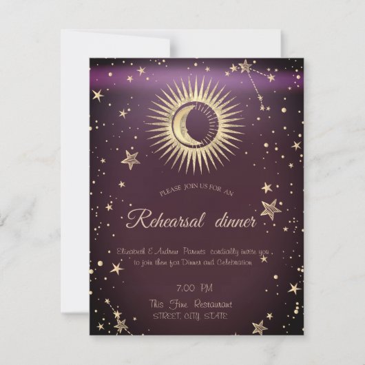 Celestial Gold Sun en Moon Stars Burgundy Kaart (Voorkant)