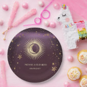 Celestial Gold Sun en Moon Stars Burgundy Papieren Bordje (Feest)
