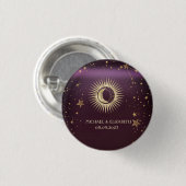 Celestial Gold Sun en Moon Stars Burgundy Ronde Button 3,2 Cm (Voorkant /achterkant)