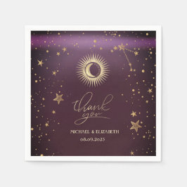 Celestial Gold Sun en Moon Stars Burgundy Servet